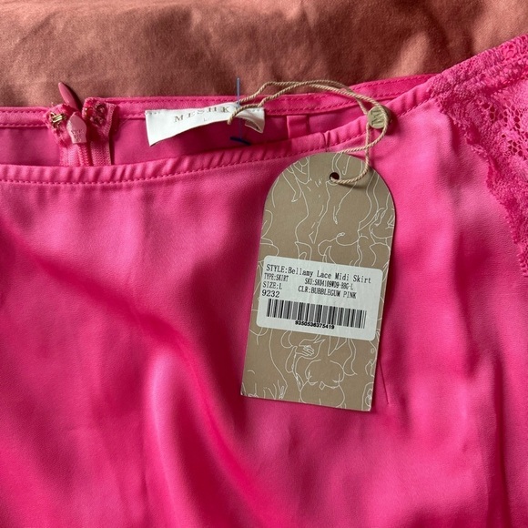 NWT Meshki Bellamy Lace Hot Pink Maxi Slip Skirt Large - Picture 5 of 5